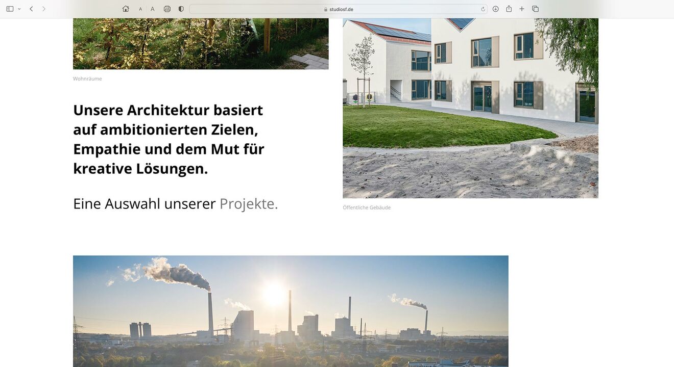STUDIO SF Architekten, Webseite – Aufbau und Struktur
