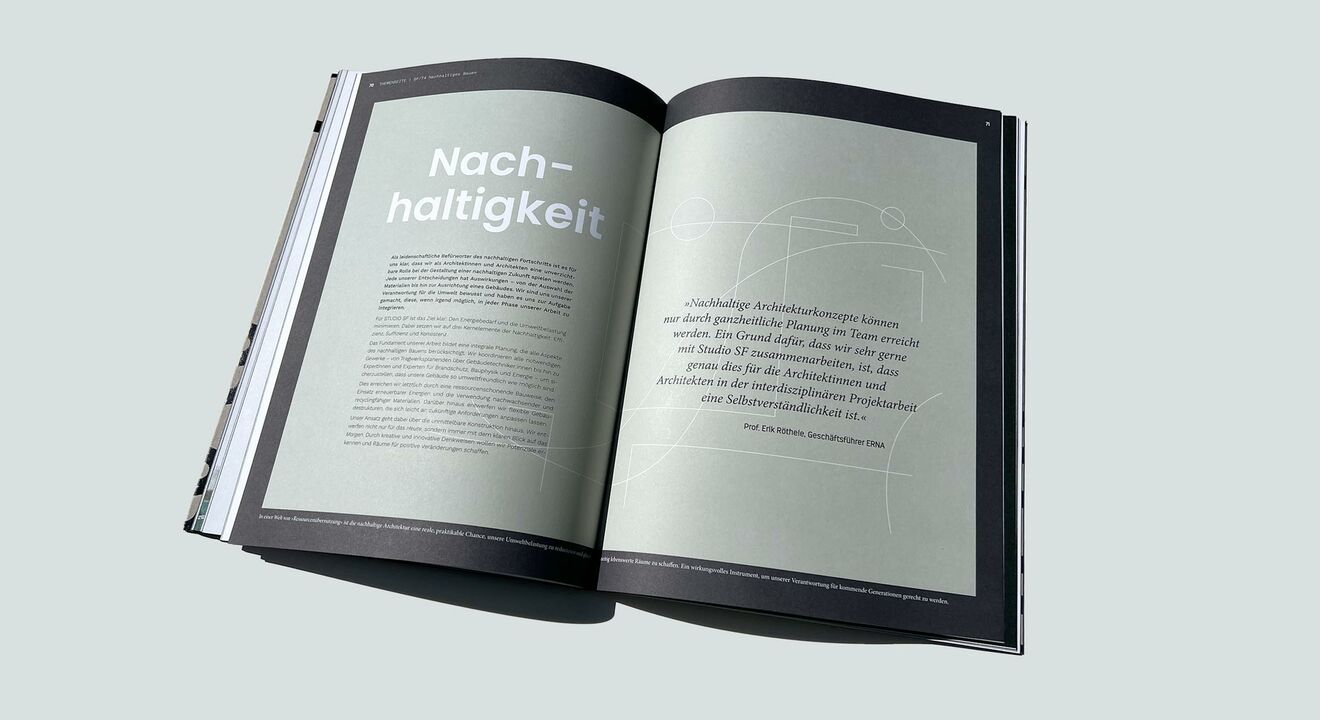 STUDIO SF Architekten, Thema Nachhaltigkeit von 100 Seiten Marke, Leistung, Storytelling
